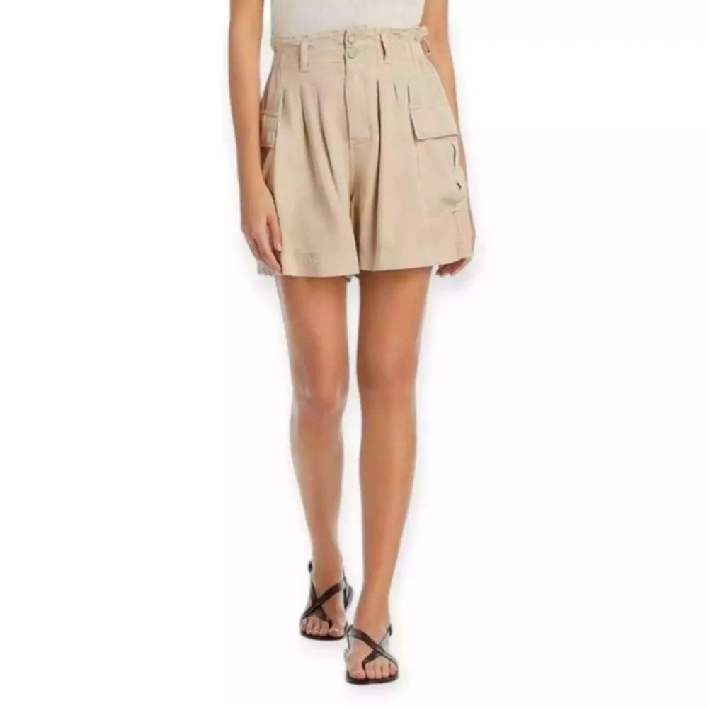 High Rise Paperbag Waist Cargo Shorts Pleated Khaki Lyocell Utility NWT M